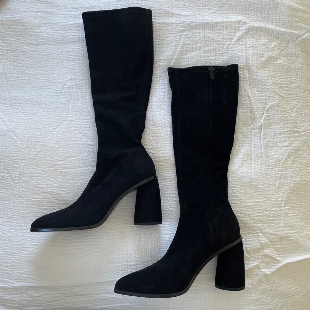& other stories knee high suede boots with pointed toe
